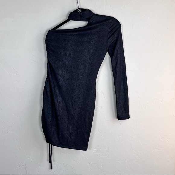 Hours x Revolve Metallic Black One Sleeve Choker Neck Bodycon Mini Dress - Picture 6 of 8